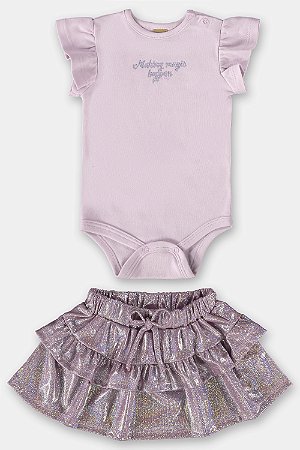 Conjunto Feminino Infantil Body Em Suedine e Saia Em Tule Rosa - Ref 45539 - Up Baby