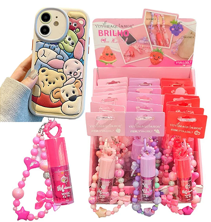 YOYO - Lip Oil Frutas - Com Chaveiro, Gloss e Pulseira Para Celular - YoYo Maquiamor