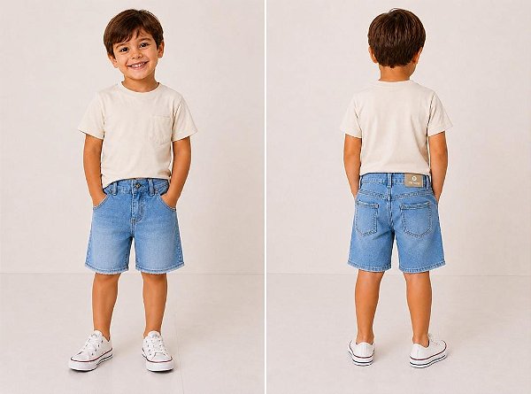 Bermuda Masculina Infantil - Jeans Claro - Tiroliro - REf - TLB 1014