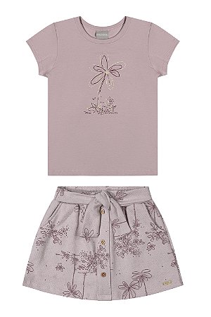 Conjunto Feminino Blusa Flor e Short Saia - Coloritta - Ref 75276