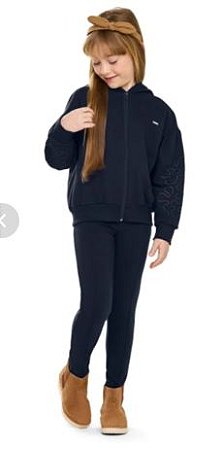 Conjunto Abrigo Infantil Menina Inverno - Floral em Relevo - Azul Marinho - Elian - Ref 252002