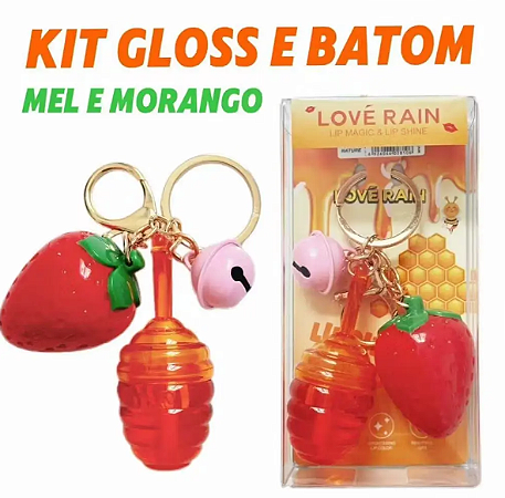 Gloss Chaveiro Lip Gloss Honey - Mel e Morango com Chaveiro - Love Rain