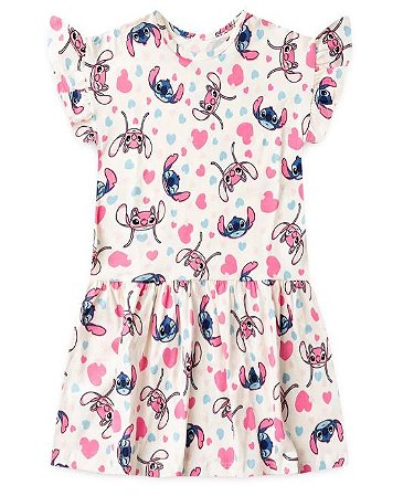 Vestido Infantil Feminino - Malha Off Estampado Stitch - Disney