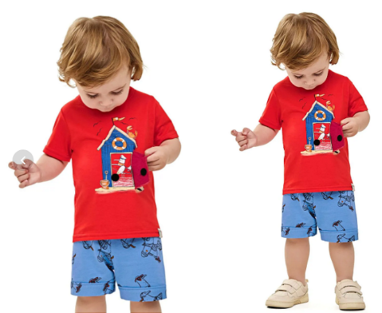Conjunto Curto Bebê Menino Estampa Interativa Elian - Ref 201320