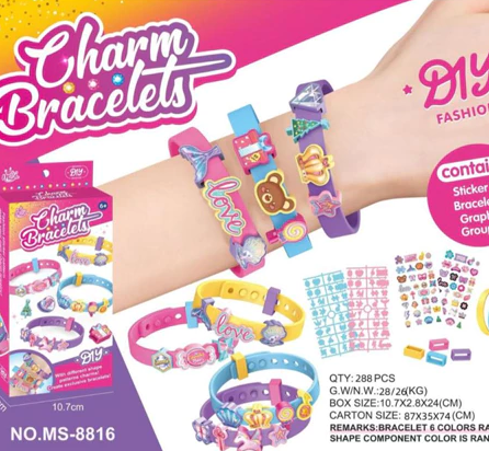 Kit 4 Pulseiras - Menina com Pingentes e Miçangas Coloridas para Montar Criar e Brincar