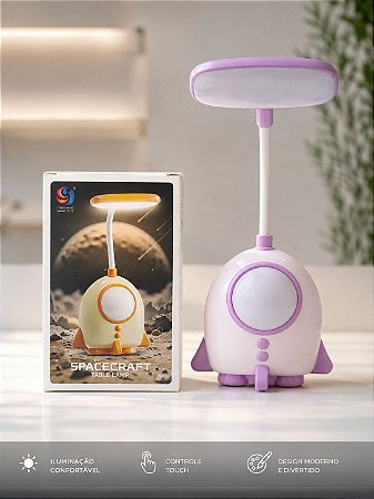 Luminária Infantil - de Mesa em Formato de Foguete – LED com Luz