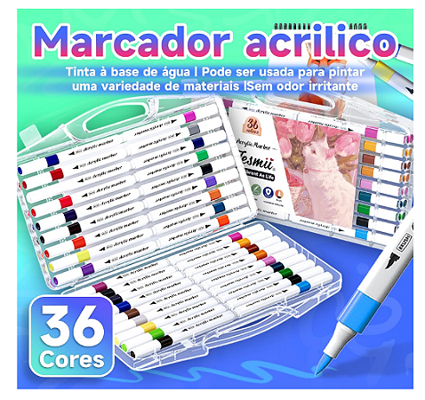 Conjunto Acrílica Marcador de 36 Cores Caneta À Prova D'água Pincel Especial