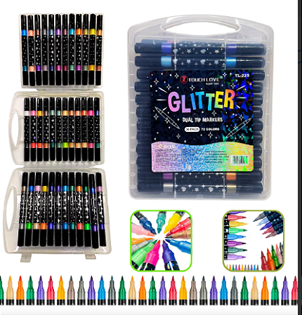 Conjunto de Canetas Glitter Dual Tip Markers – 36 Unidades - 72 Cores