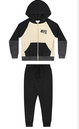 Abrigo Masculino Infantil - Jaqueta Com Capuz e Ziper e Calça Moleton - Elian - Ref 241458