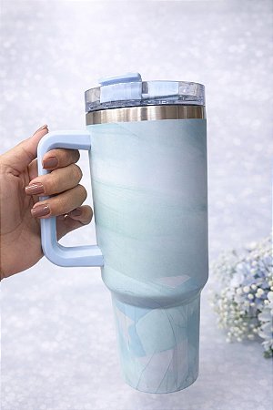 Copo Térmico Marmorizado - Inox Garrafa Com Alça - Canudo 1200ml