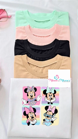 Blusa Croped Em Algodão - Feminino Infantil - Estampa Minnie - Cor Preta
