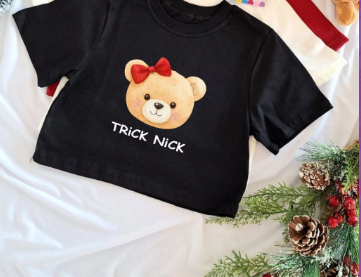 Blusa Croped Infantil Feminino - Em Algodão - Estampada De Urso - Cor Preta