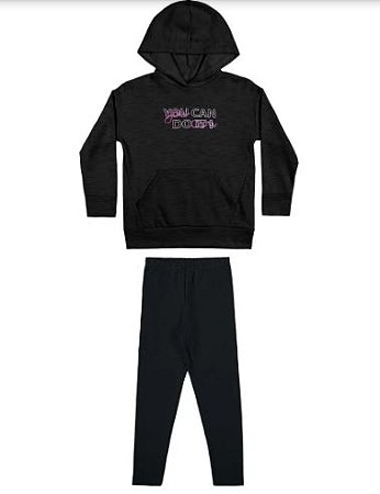 Abrigo Conjunto Infantil Menina - Moletom Rajado - Elian - Preto - Ref 251995