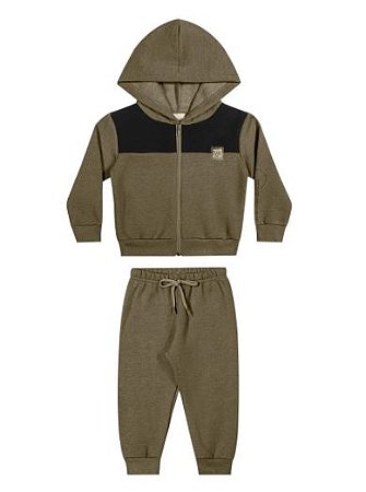 Abrigo Conjunto Infantil Menino - Moleton Flanelado - Capuz e Ziper - Elian - Ref 221694