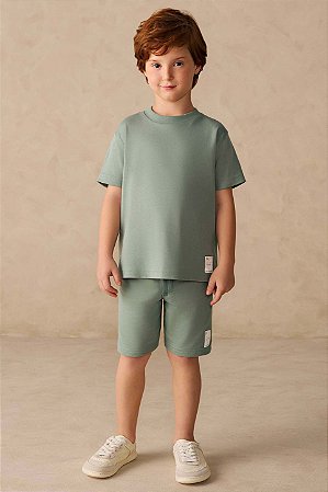 Bermuda Masculina Infantil Neutra Básica - Short Moletinho - Coloritta - Verde - Ref 74299