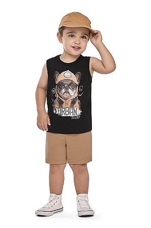 Conjunto Masculino Infantil Camiseta Regata e Bermuda Moletinho - Elian - Ref 221735