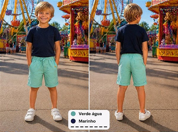 Bermuda Masculina Infantil - Sarja Verde - Tiroliro - Ref- TLB 2026