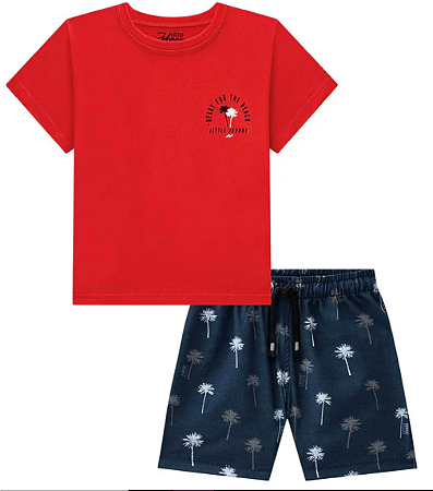 Conjunto Masculino Infantil de Camiseta em Meia Malha e Bermuda em Nylon Ergonomic com Elastano - Ref 74533 - Johnny Fox