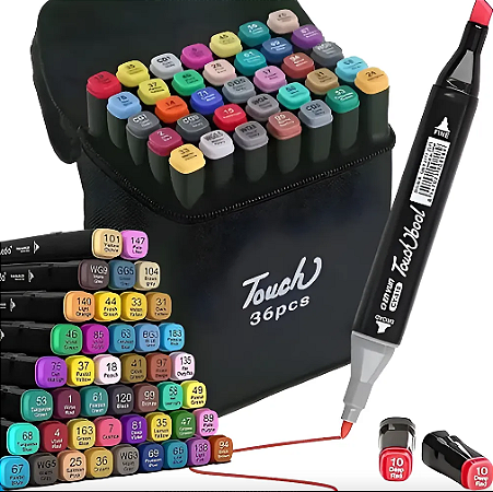 Kit canetinha 36 Marcadores Coloridos Touch com Ponta Dupla