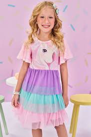 Vestido Em Cotton E Manga Tule Estampa Unicórnio - Ref 78959 - Kukie