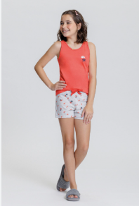 Pijama Manga Curta Infantil Feminina com Estampa Caranguejo - Mensageiro dos Sonhos - Ref 0131914