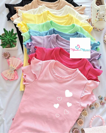 Blusa Infantil Canelada Com Manga Dupla Em DTF - Vários Corações