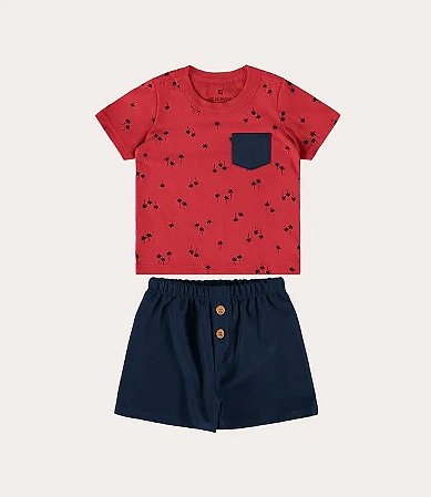 CONJUNTO INFANTIL MENINO EM MOLETINHO MALWEE KIDS VERMELHO REF112708