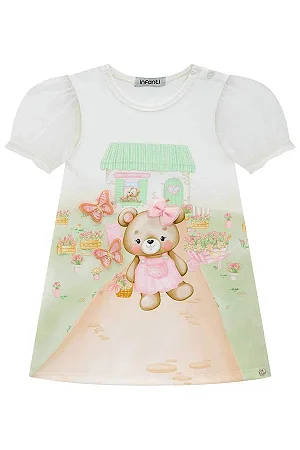 Vestido em Fly Tech Branco urso - Ref 77864 - Infanti