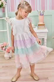 Vestido de Festa Feminino Infantil em Tule Branco e Colorido com Elastano - Ref 76825 - Infanti