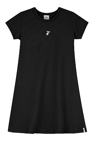 Vestido Feminino Infantil Canelado Com Manga Curta - Bordado Pequeno - Elian - Ref 50078