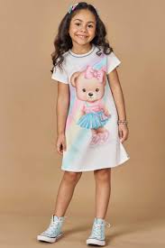 Vestido em Fly Tech Estampa Urso Colorido - Ref 78924 - Kukiê