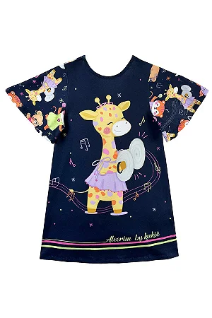 Vestido Infantil em Malha Power Estampado Azul Marinho - Ref 81034 - Kukiê