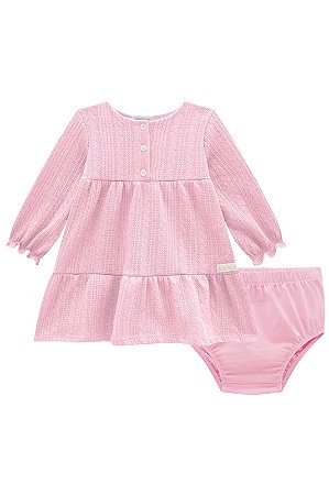 Vestido Infantil Manga Longa em Malha Tricot e Calcinha em Malha Fresh Kukie -Rosa REF62720