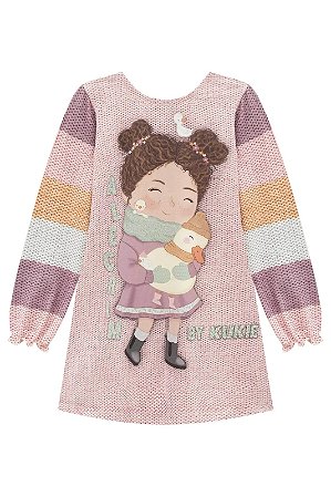 Vestido Infantil Manga Longa em Malha Fresh Kukie -Rosa Estampado REF62973