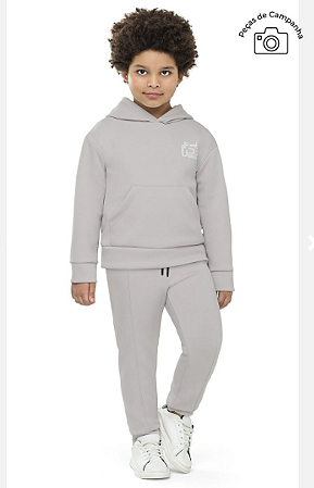 Conjunto Abrigo Masculino Flanelado Blusão com Capuz e Calça Jogger - Cinza - Colorittá - Ref 74254