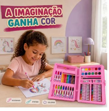 Estojo Maleta Pintura - Com 68 Peças - Infantil Canetinhas Giz Lápis