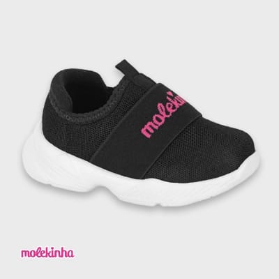 Tenis Feminino Infantil Calce Facil Molekinha -Preto/Pink REF2709.214