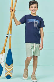 Conjunto de Camiseta em Meia Malha e Bermuda em Mesclado Bicolor com Elastano 73878 LucBoo