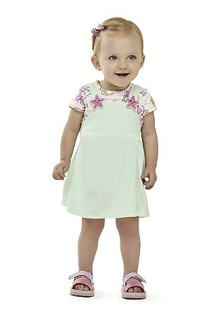 Jardineira Salopete Feminina Infantil Fundo do Mar Verde com Blusinha Off - Elian - Ref 211602