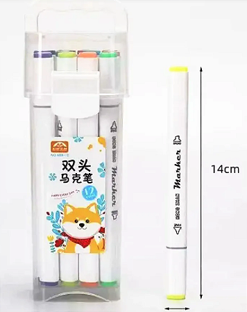 Caneta Marcador Dual - Estojo - Acrilico - 12 Cores