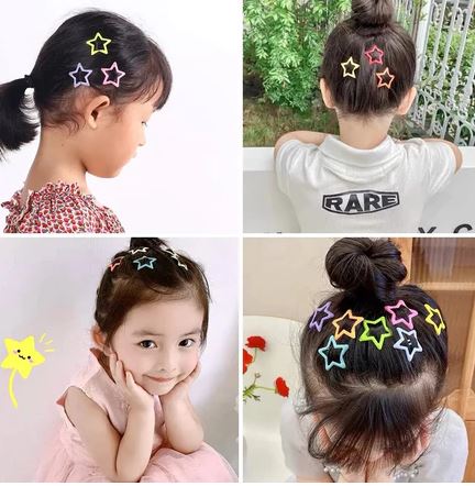 Kit de Tictacs Infantil Estrela Coloridas com Bolinhas - para Cabelo - com 8 Unidades