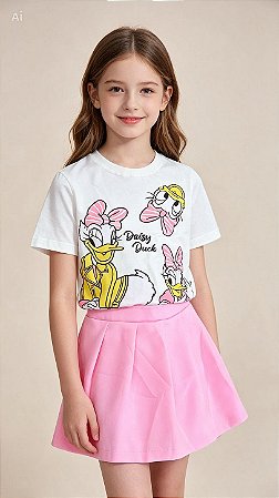 Conjunto Infantil Menina - Margarida - Off-Rosa - Blusa E Shorts Saia - Zara