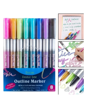 Canetinhas Metálicas - Com Contorno - 8 Cores Colorido