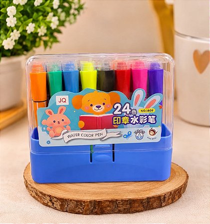 Kit Canetinhas Aquareláveis com Carimbo – 24 Cores