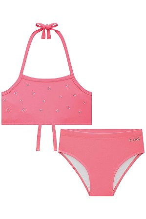 Biquíni Feminino Infantil Rosa Neon em Malha com Proteção UV 50+ - Ref 74403 - Kukiê