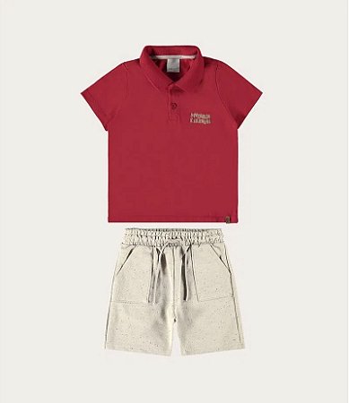 Conjunto Masculino Infantil com Camisa Polo em Algodão Malwee -Vermelho REF107987