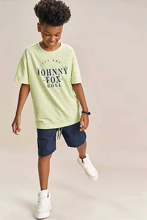 Conjunto de Camiseta em Cotton Listrado Fio Tinto e Bermuda em Sarja Stretch com Elastano - Ref - 78339 Johnny Fox