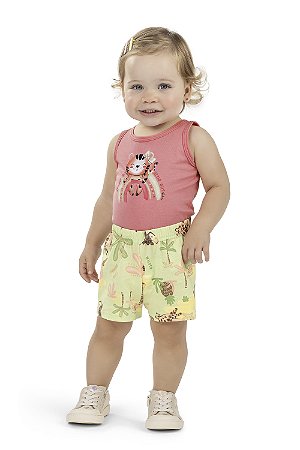 Conjunto Feminino Infantil Regata Salmão Estampas - Elian - Ref 211532