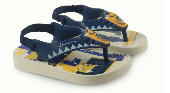 Chinelo Ipanema - De Dedo Com Elástico Baby - Animais Bege e Azul - Ref 27247