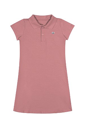 Vestido Infantil Gola Polo em Cotton Leve Salmão - Ref 50041 - Elian